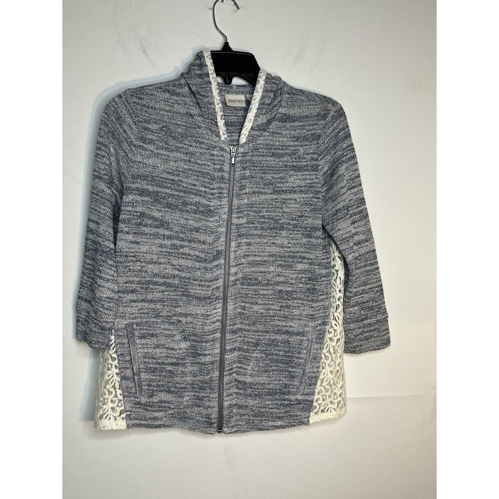 Chicos Energy Lace Lagoon Blue Hoodie Sport  Blouse Top Size 0 US Small